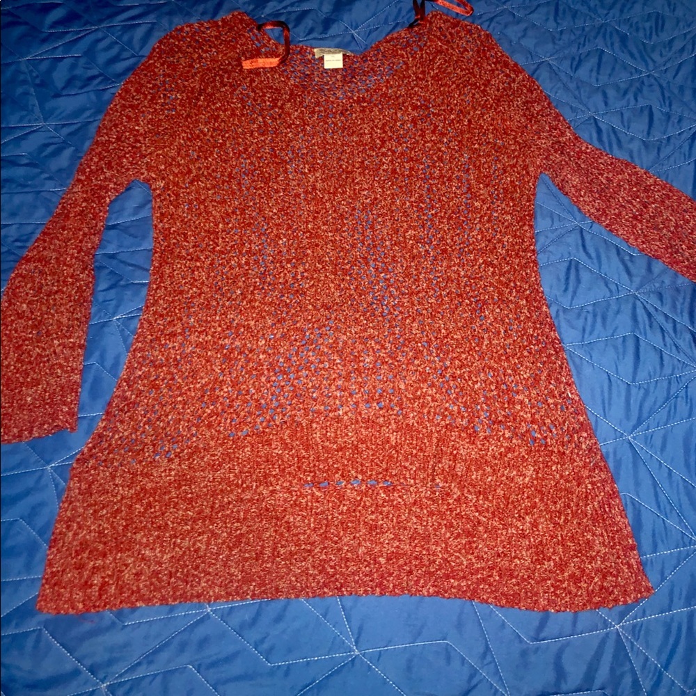 XL Brick Red Crochet Sweater